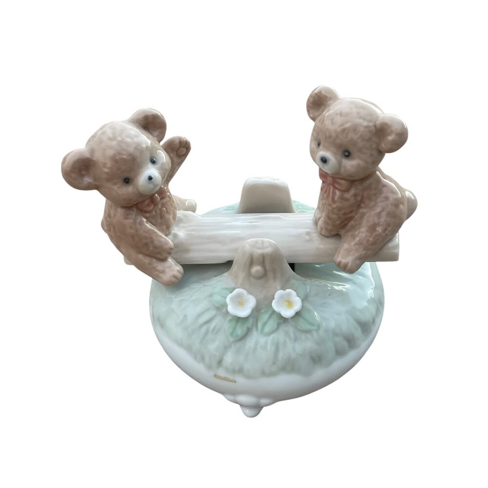 VTG Otagiri See Saw Bears Music Box Porcelain Teeter Totter Rocks as Music Plays